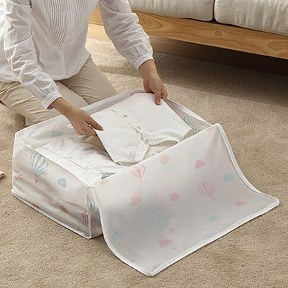 Blanket Storage Bag Under-Bed Quilt Clothes Storage Bag with Peva Material Washable Waterproof Foldable Transparent Printed Cover (1 ps/Multi)